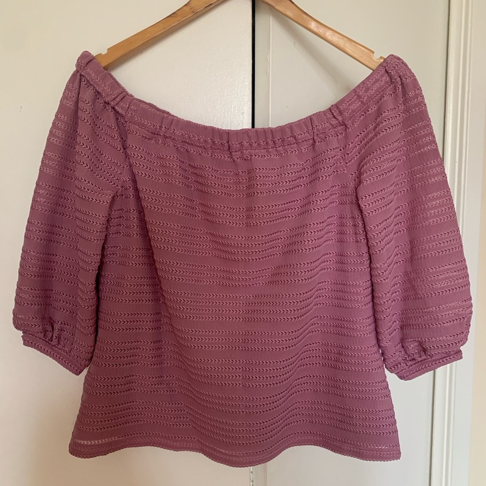 White House Black Market Pink Blouse with Off-the-Shoulder Style